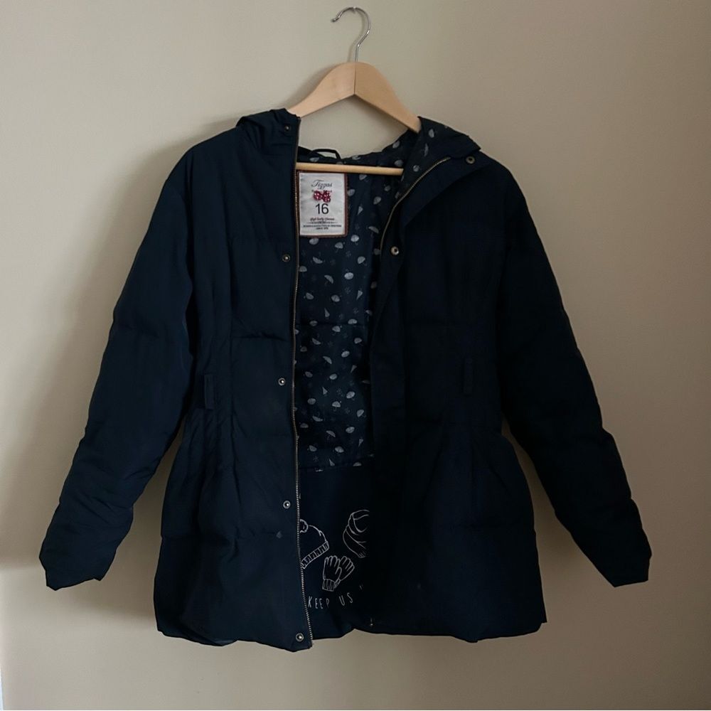 Tizzas Girls (16) Womens XXS Navy Hooded Puffer Zip Up Jacket with Large Pocket